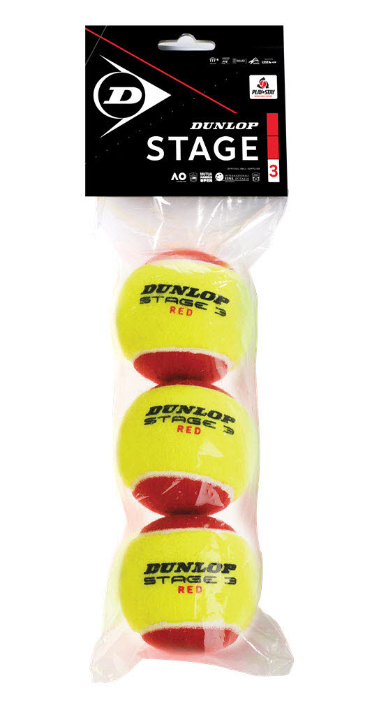 Dunlop STAGE 3 RED Packung mit 3 Tennisbällen