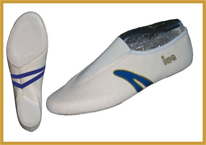 IWA Kunstturnschuh creme mit blauen Streifen