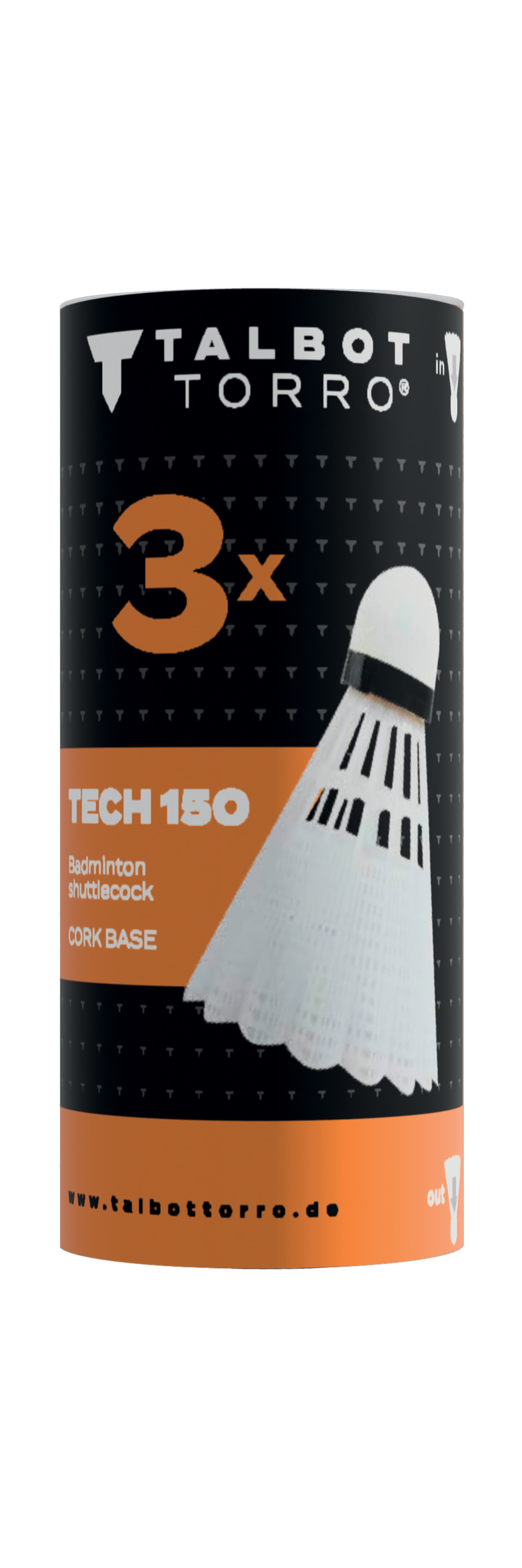 Talbot-Torro Badmintonball Tech 150, Kunststofffederball, 3er Dose, 2x weiß, 1x gelb