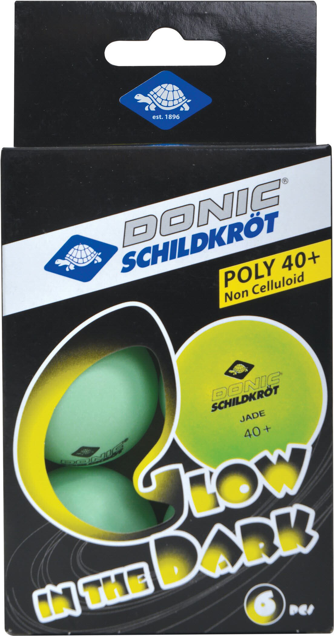 Donic-Schildkröt Tischtennisball Glow in the Dark, 6 floureszierende Bälle in Poly 40+ Qualität