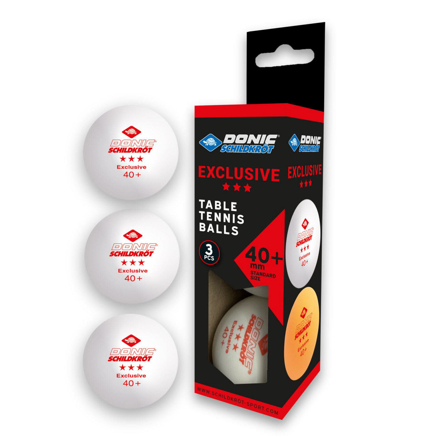 Donic-Schildkröt Tischtennisball 3-Stern Exclusive, Poly 40+ Qualität, 3 Stk. im Karton, Weiß