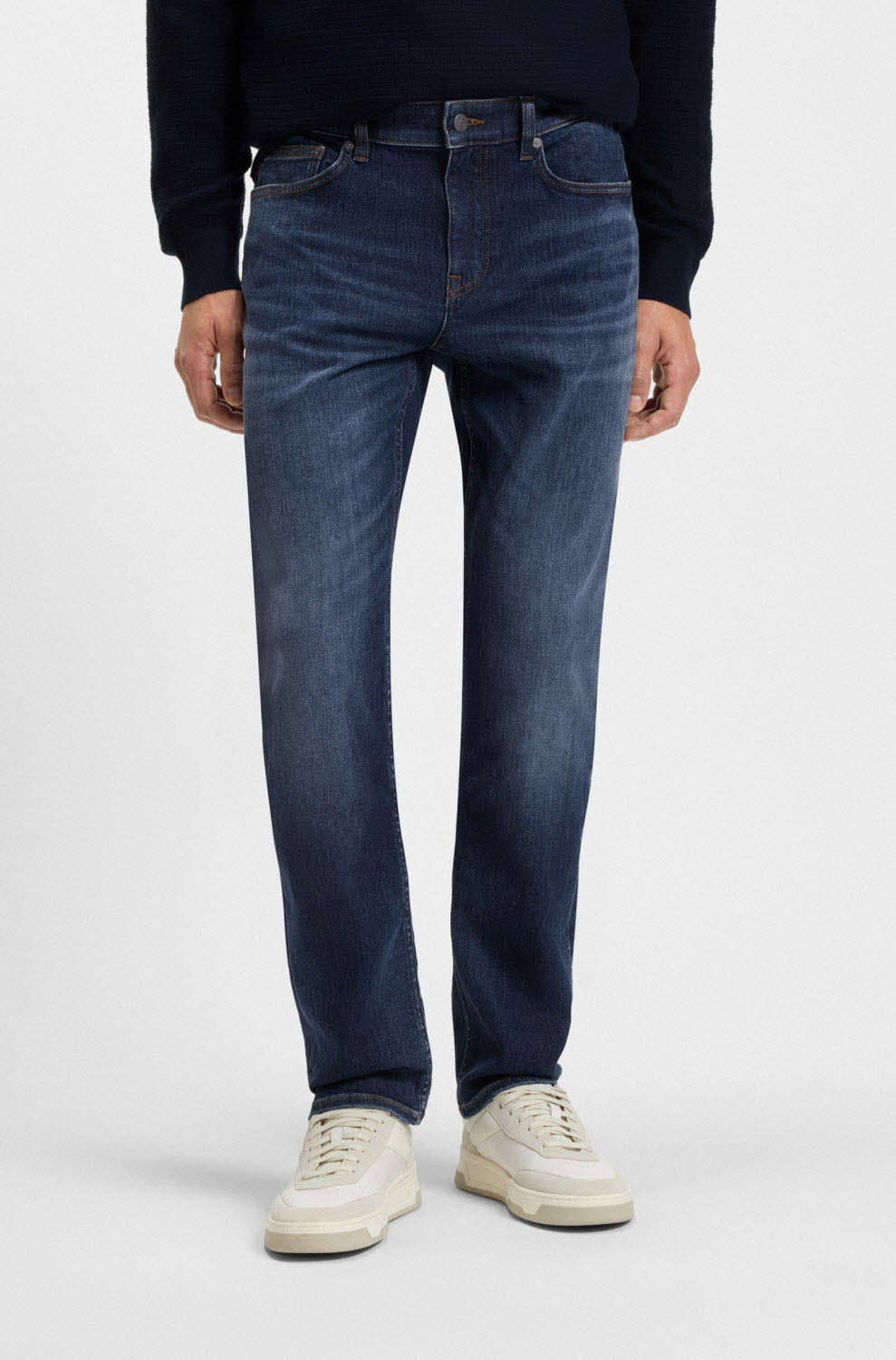 BOSS Delaware Slim-Fit Jeans aus blauem Soft-Motion-Denim