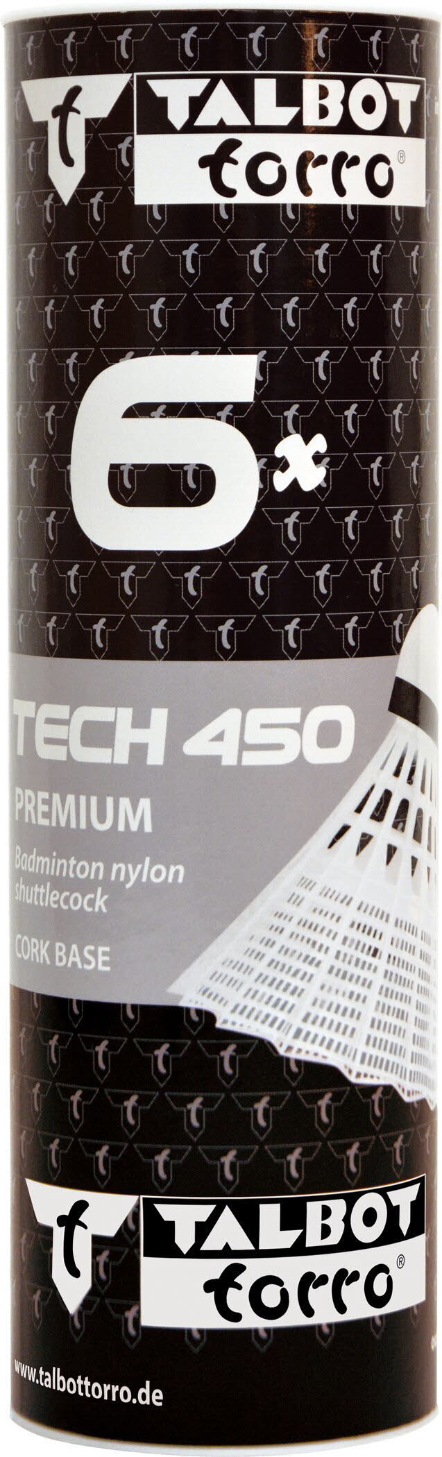 Talbot-Torro Badmintonball Tech 450, Premium Nylonfederball, 6er Dose, Korb:weiß blau/medium
