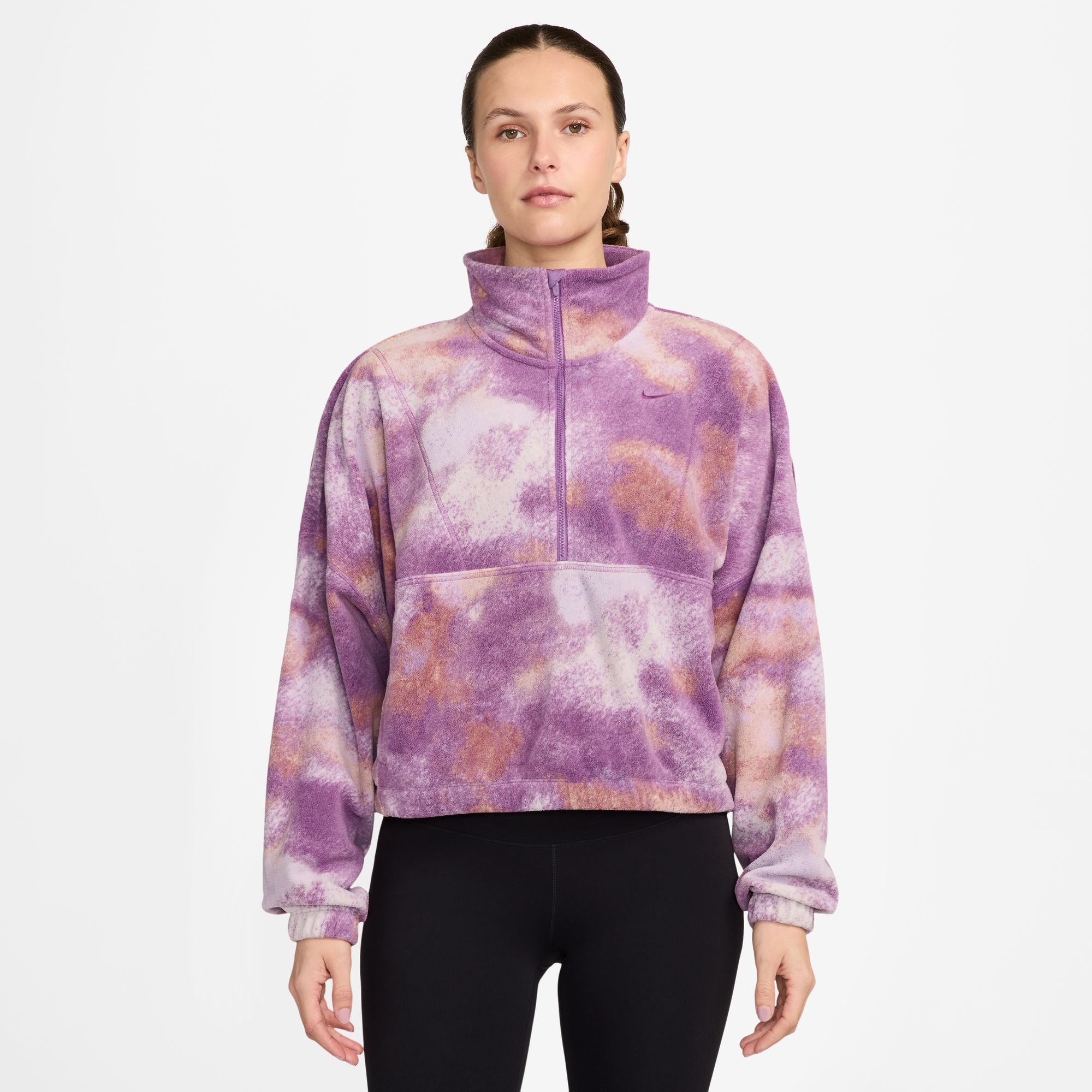 Nike One Therma-FIT Oversize-Oberteil aus Fleece mit Halbreißverschluss und Print (Damen)